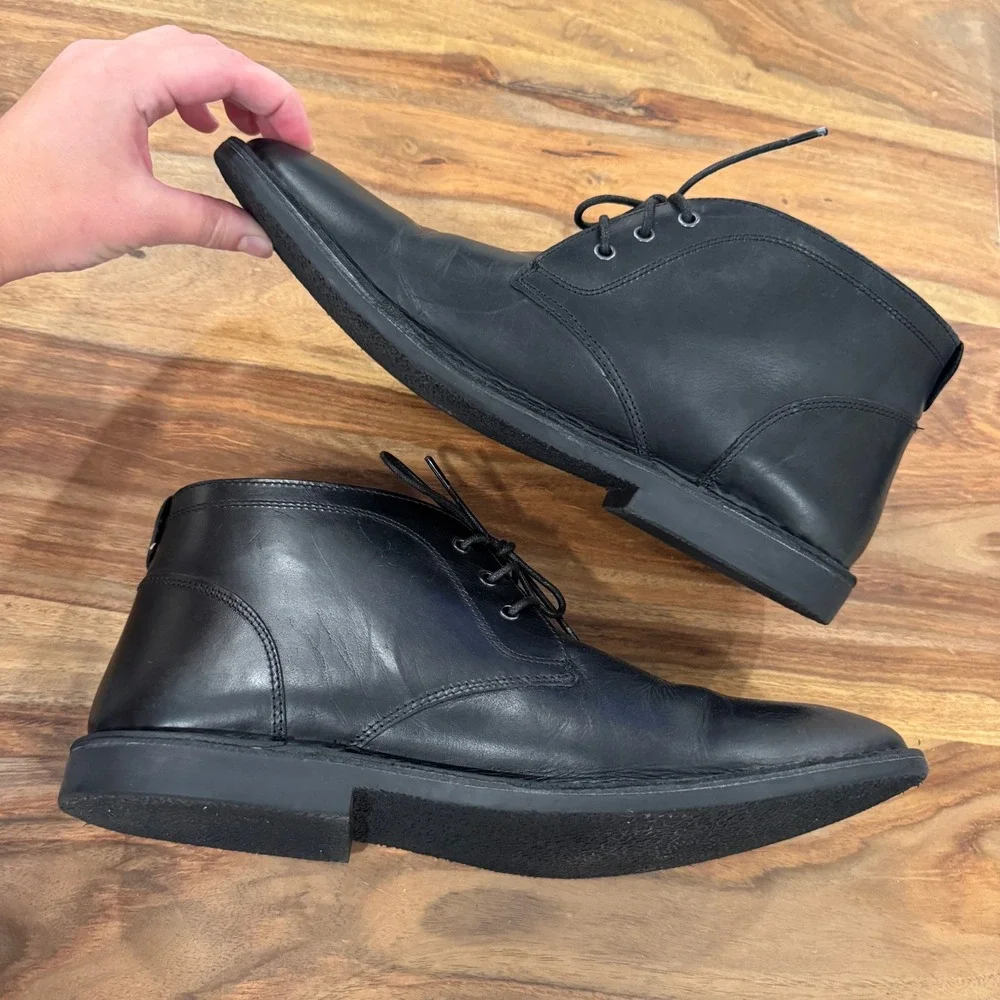 Crown Vintage Casper Mid Chukka Boots Leather Lace Up Casual Black 13‎ Preppy